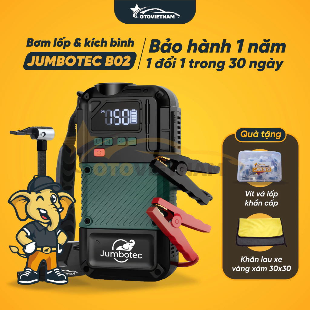 Bơm Lốp Kích Bình Jumbotec B02 – Thiết Bị Cứu Hộ Ô Tô 4 Trong 1