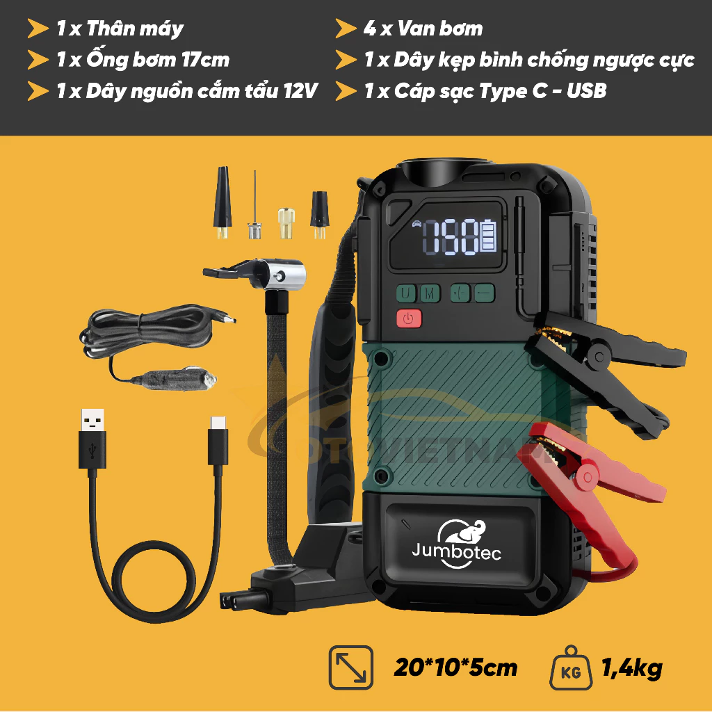 Bơm Lốp Kích Bình Jumbotec B02 – Thiết Bị Cứu Hộ Ô Tô 4 Trong 1