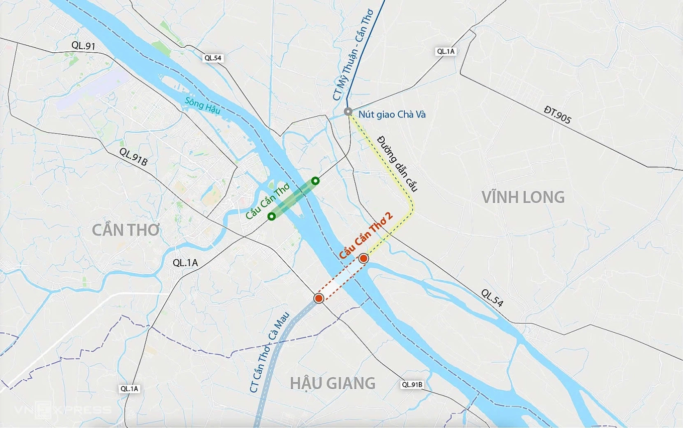 Phương án xây cầu Cần Thơ 2 với 6 làn xe