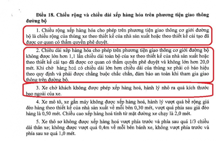 Xe oto du lịch có gắn baga trên mui được chất cao bao nhiêu?