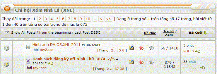 Bài post số 11, 21, 31... bị ẩn