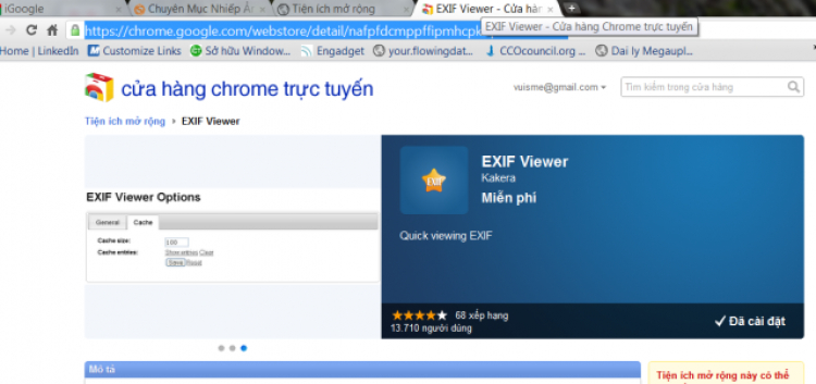 Exif viewer - tiện ích mở rộng cho Google Chrome