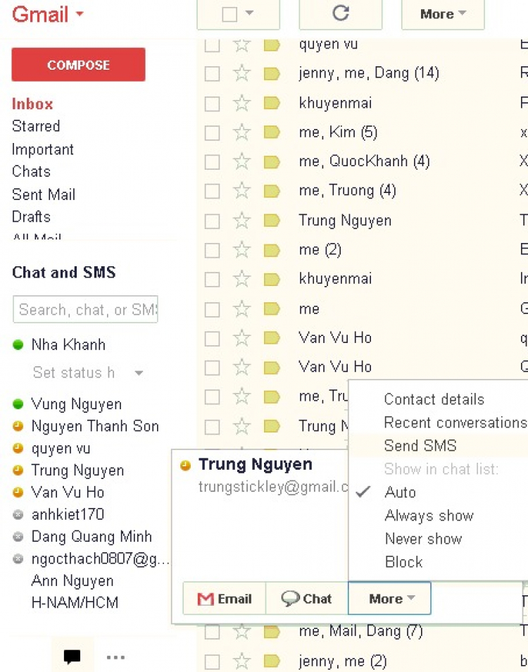 Từ Gmail, gởi 50 Tin Nhắn Miễn phí.