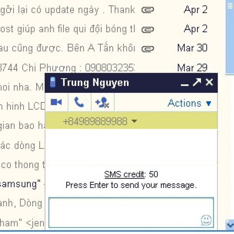 Từ Gmail, gởi 50 Tin Nhắn Miễn phí.