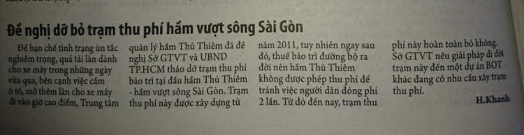 VÌ SAO CẦU MỸ THUẬN & HẦM THỦ THIÊM KHÔNG THU PHÍ
