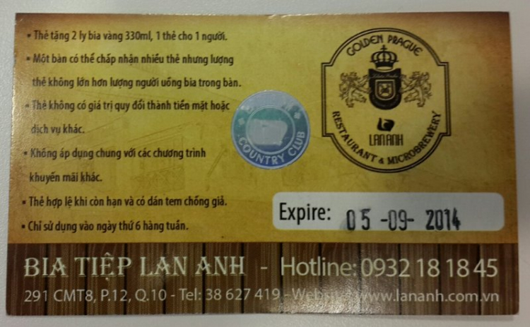 100 ly bia Tiệp miễn phí tại CLB Lan Anh (CMT8) 100 ly bia Tiệp miễn phí tại CLB Lan Anh (CMT8)