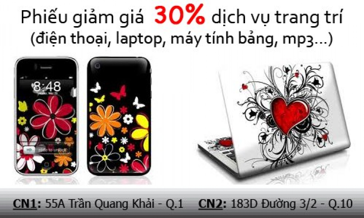 thegioikts.com khuyến mãi giảm giá 30% dịch vụ trang trí điện thoại cho OT nè!