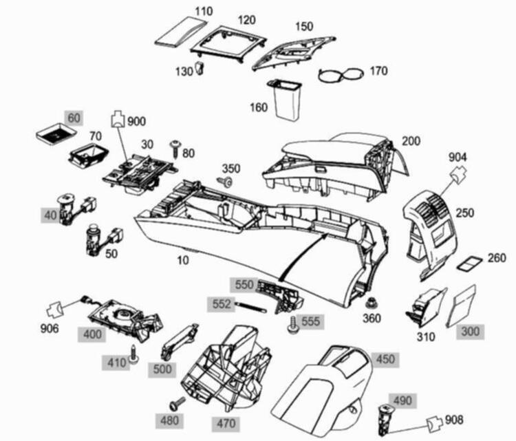 Em xin sơ đồ tháo hộp để đồ giữa xe GLK