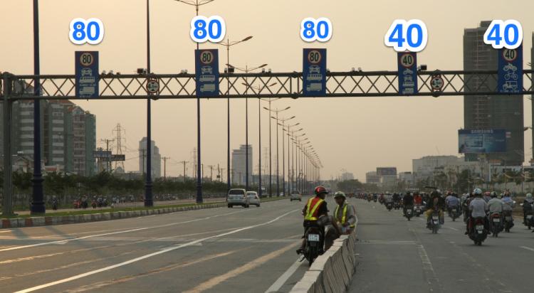 Biển báo tốc độ trên toàn Xa lộ Hà nội, địa phận Tp HCM