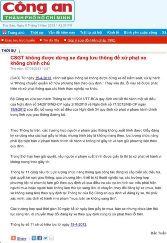Thông Tư 11 Bộ Công An Từ 15-4, phạt xe không chính chủ!
