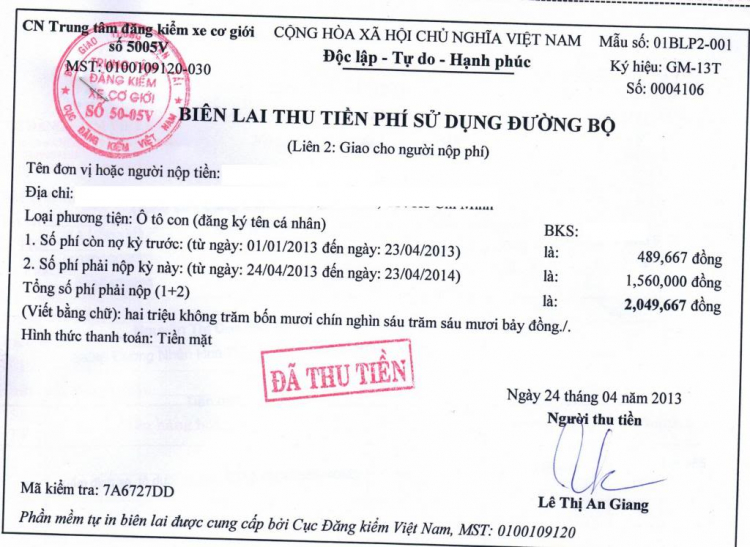 Tư vấn giúp "Phí Bảo trì đường bộ"