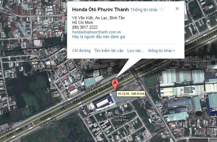 Em ở Nha Trang, cần hướng dẫn đường đi tới đại lý Honda Phước Thành để bảo dưỡng xe