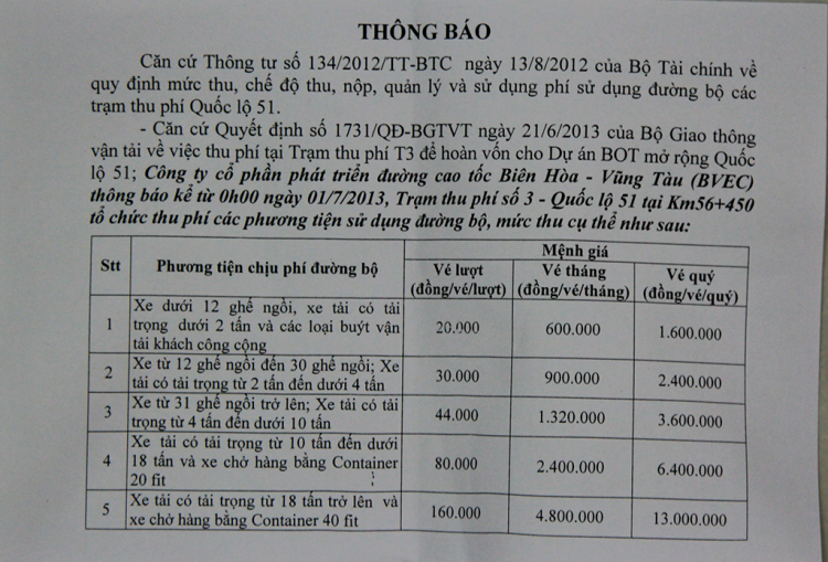 Trạm thu phí thứ 2 trên QL51 (Long Sơn) sẽ thu phí vào ngày 1/7/2013