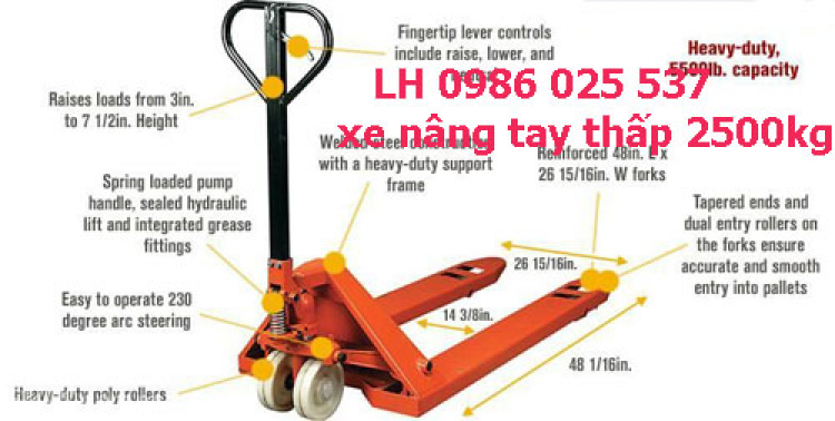 Nhà NK và PP xe nâng tay hàng đầu Việt Nam chuyên CC xe nâng tay thấp 2500kg, 3000kg, 5000