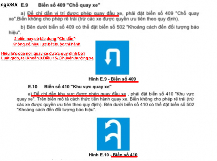Các xe đi thẳng tại nơi có biển chỉ dẫn "Nơi quay đầu xe" có phạm luật hay không?