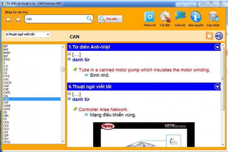 Phần mềm từ điển kỹ thuật ô tô
