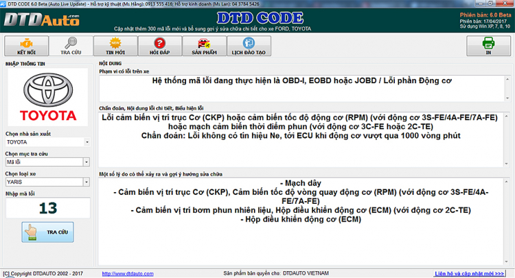 DTD CODE 5.8.2 - PHẦN MỀM TIẾNG VIỆT CHUYÊN NGHIỆP TRA CỨU MÃ LỖI Ô TÔ, XE MÁY