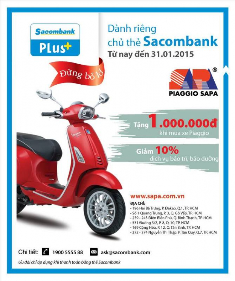 Piaggio vespa trả góp 0% lãi suất