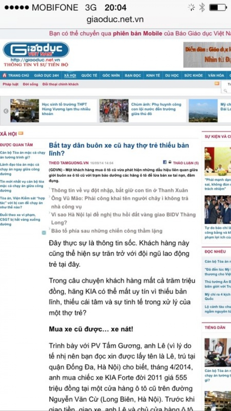 Mua kia cũ nhờ hãng kiểm tra vẫn bị nhầm xe đụng Mua kia cũ nhờ hãng kiểm tra vẫn bị nhầm xe đụng