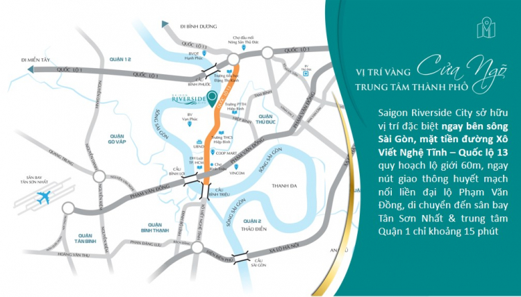 1TY280/2PN-Mặt tiền sông-Liền Kề Sân Bay SaiGon Riverside City