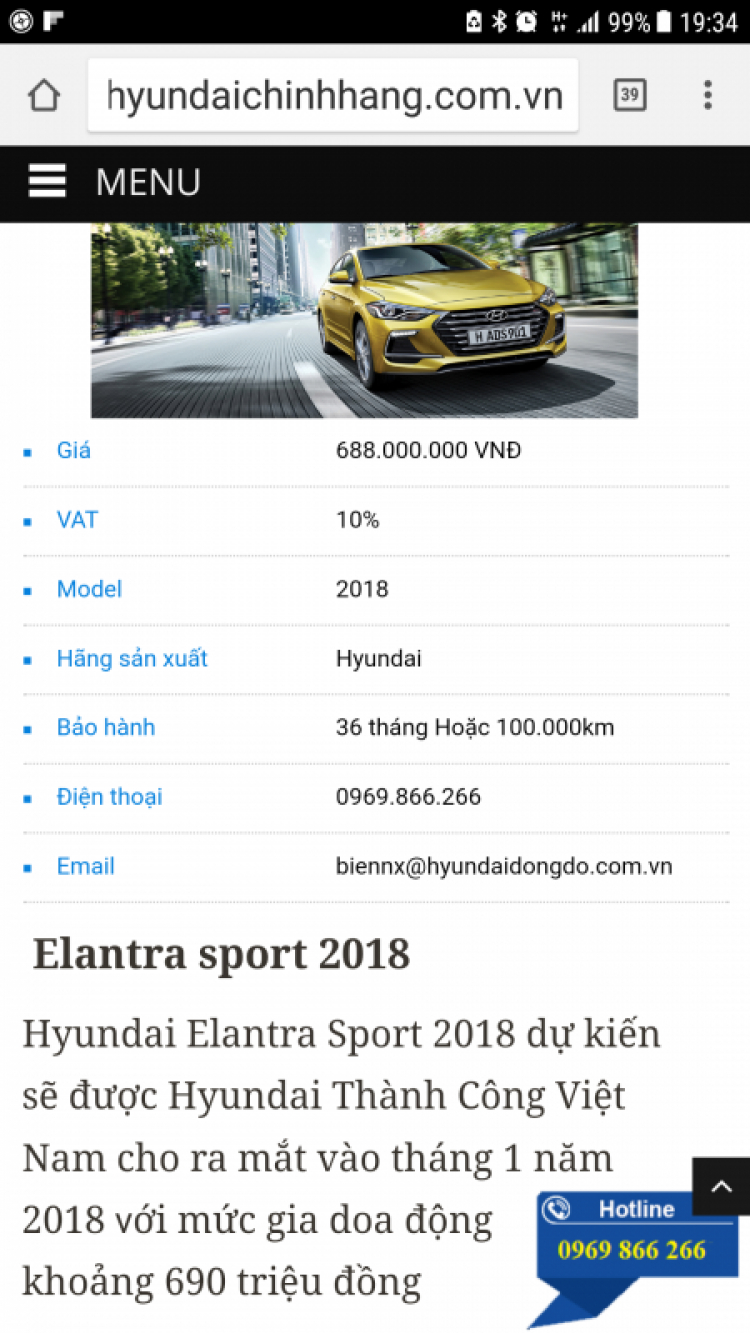 Elantra Sport 2018 tháng 1 2018 ra ?