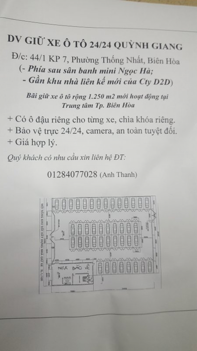 Cần tìm bãi gửi xe tháng ở khu vực biên hoà, đường võ thị sáu càng tốt