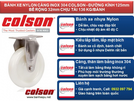 bánh xe nhựa trắng nguyên khôi nylon 6 càng inox 304 colson phi 125 www.banhxepu.net.jpg