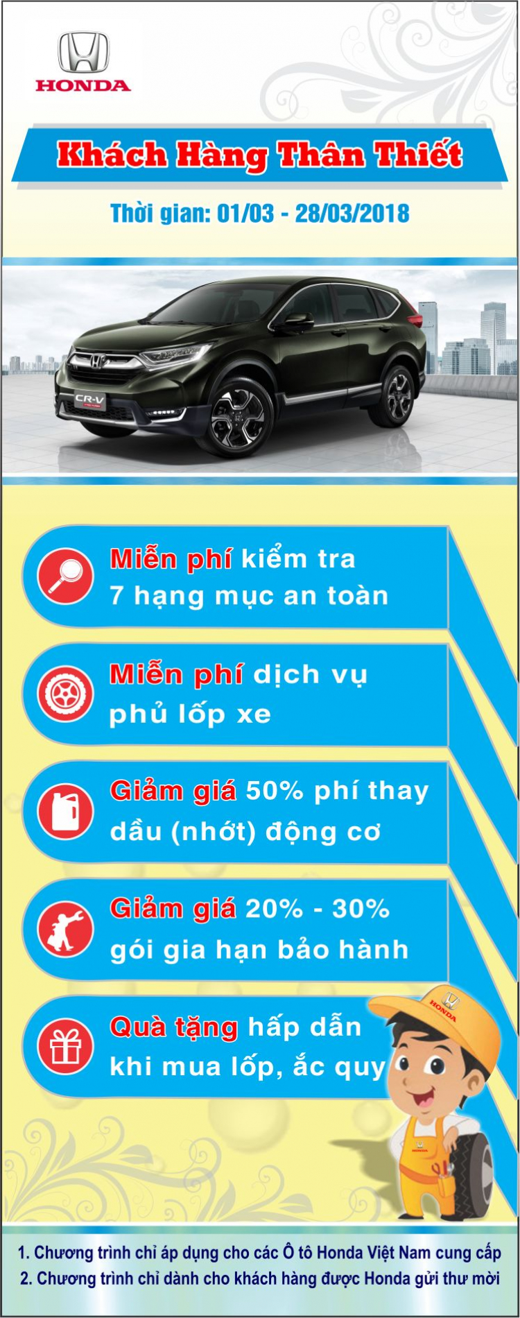 Honda Việt Nam triển khai Chương trình Dịch vụ “Khách hàng thân thiết” từ ngày 01/03 đến 28/03/2018