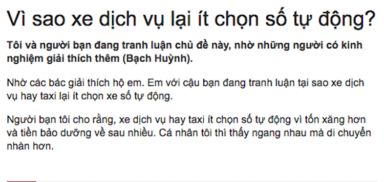 Thảo Luận: Vì sao xe chạy dịch vụ ưa chuộng số sàn?