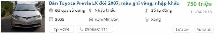Chào các bác. Em định mua previa. Nhờ các bác tư vấn Chào các bác. Em định mua previa. Nhờ các bác tư vấn