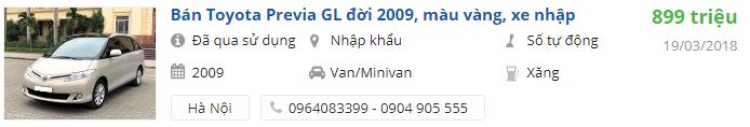 Chào các bác. Em định mua previa. Nhờ các bác tư vấn Chào các bác. Em định mua previa. Nhờ các bác tư vấn