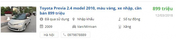 Chào các bác. Em định mua previa. Nhờ các bác tư vấn Chào các bác. Em định mua previa. Nhờ các bác tư vấn