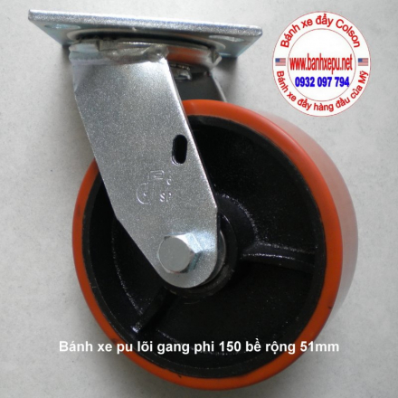 bánh xe pu lõi gang càng xoay phi 150 chịu lực sp colson caster www.banhxedaycolson.com.JPG