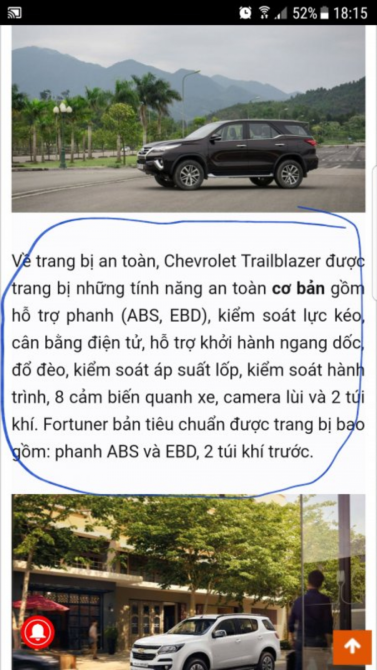 So sánh giá bán của Toyota Fortuner và Chevrolet Trailblazer