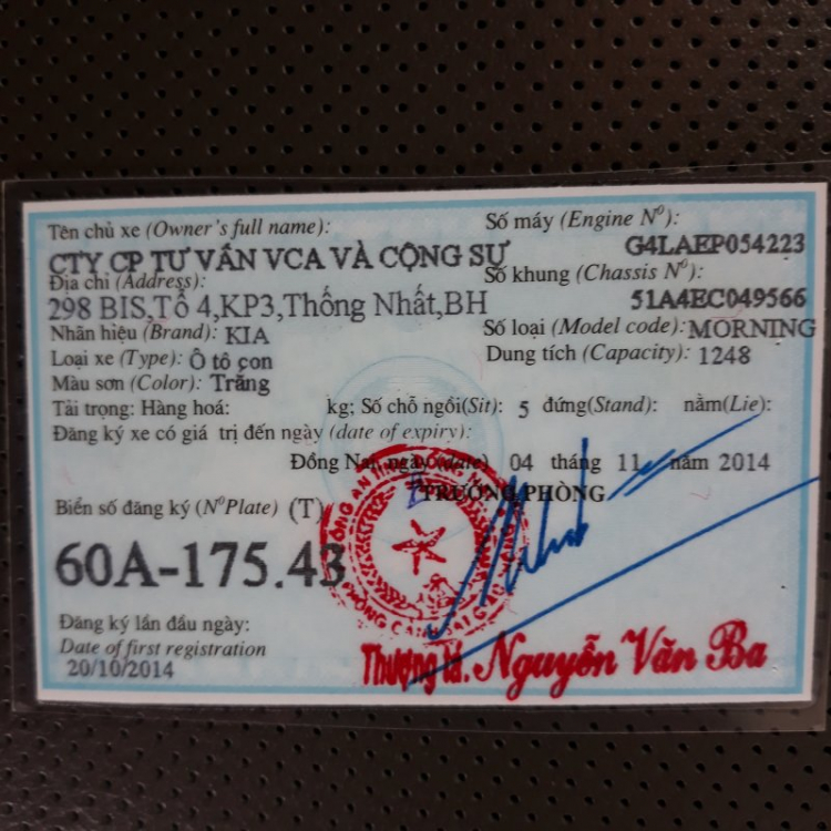 Biên Hòa - Chia tay em Kia Morning 1.25 S AT đăng ký tháng 10/2014