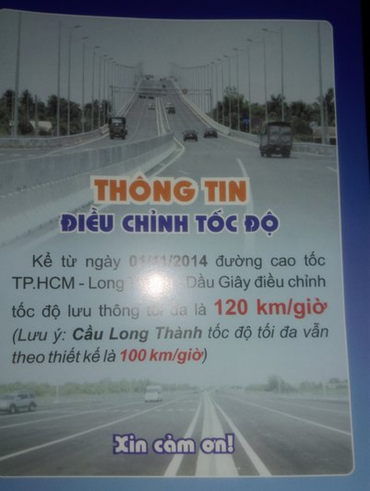 Từ 1/11, xe được chạy 120km/h trên cao tốc TPHCM – Long Thành, các bác đạp lút ga nhé Từ 1/11, xe được chạy 120km/h trên cao tốc TPHCM – Long Thành, các bác đạp lút ga nhé