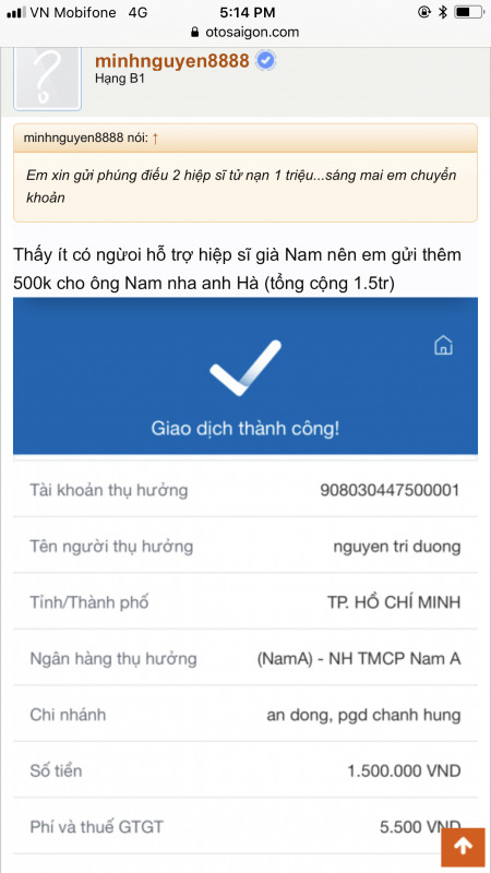 TIẾP NHẬN CHUYỂN GIAO TIỀN PHÚNG ĐIẾU TỚI GIA ĐÌNH HIỆP SĨ ĐƯỜNG PHỐ TỬ NẠN - Đã khoá sổ