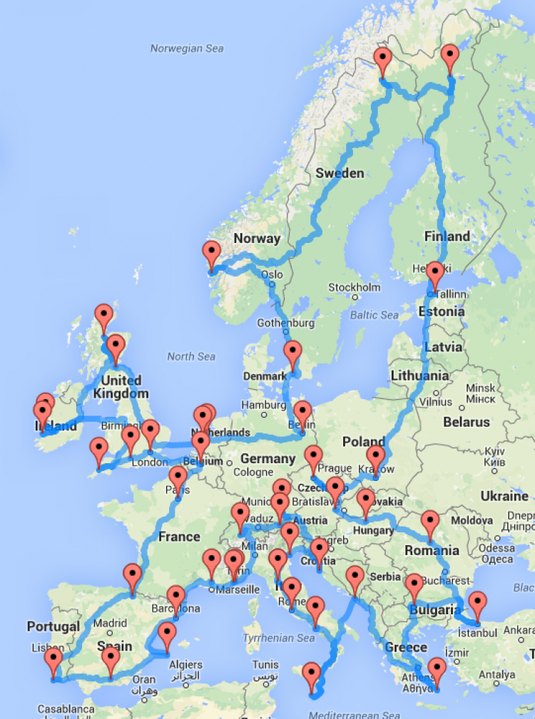 Bản đồ du lịch châu Âu trong 3 tháng.