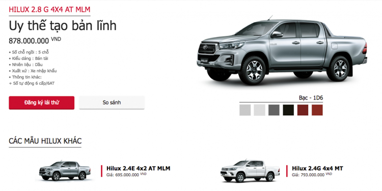 Toyota Việt Nam (TMV) sắp bán 02 phiên bản Hilux MLM mới; giá bán từ 695 triệu đồng