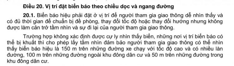 Sau bao nhiêu mét thì bảng hạn chế tốc độ có hiệu lực?