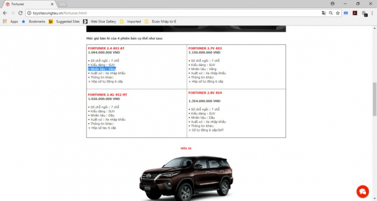 FORTUNER 2.4 4X2 AT máy xăng