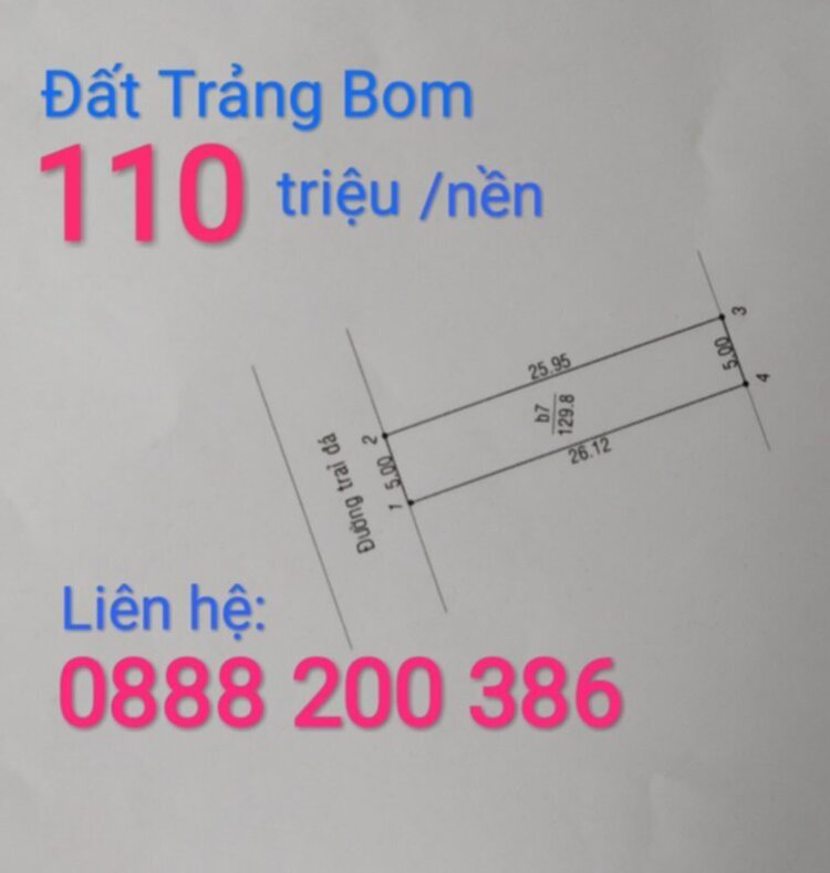 Đất Đồng Nai - Trảng Bom 110 triệu/nền, đường hiện hữu, điện quốc gia.