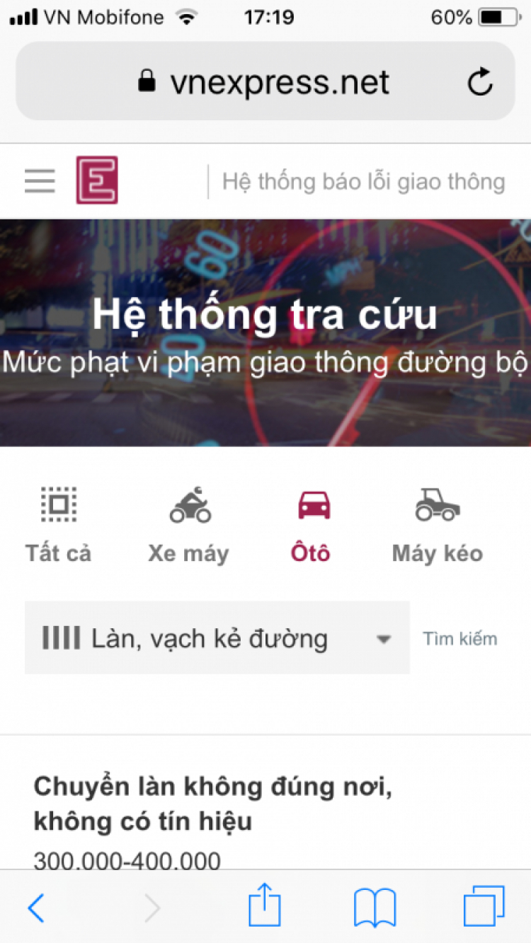 Hệ thống tra cứu mức phạt vi phạm giao thông