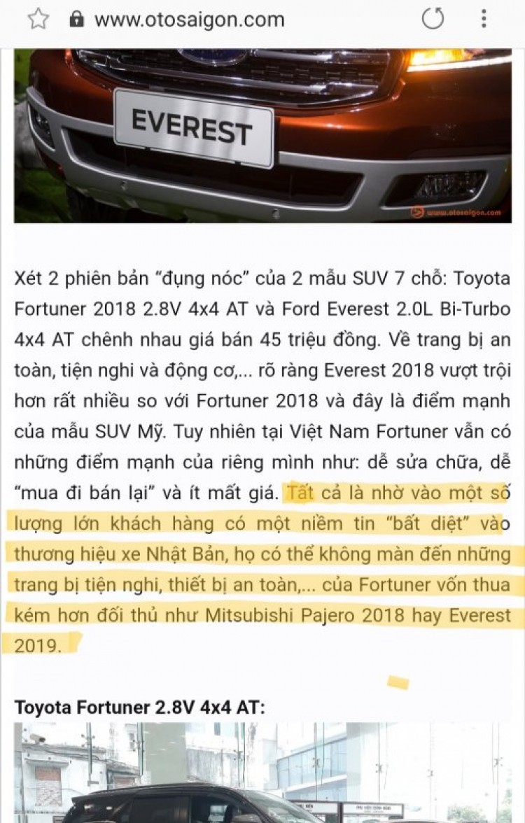 So sánh Ford Everest 2019 và Toyota Fortuner 2018