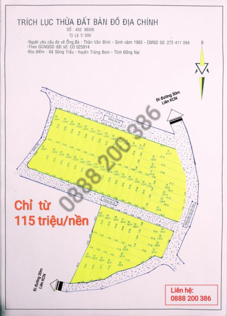 Bán sĩ dự án đất Sông Trầu, Trảng Bom giá công nhân CK 2%, lợi nhuận tốt