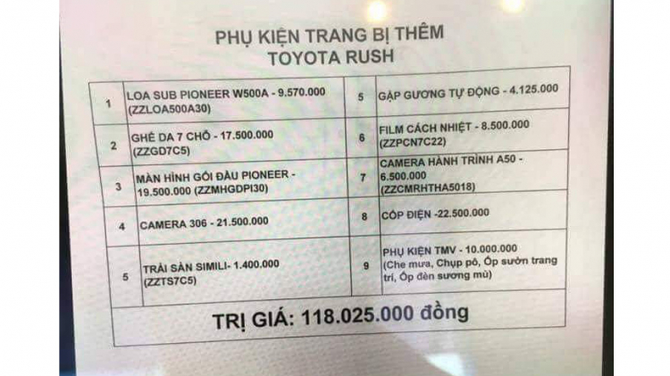 Thực hư chuyện "đính kèm" bộ phụ kiện giá 100 triệu khi mua Toyota Rush