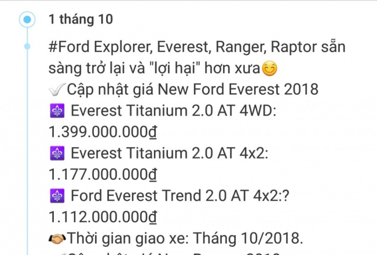 Lộ giá bán xe Ford Everest số tự động 10 cấp từ 900 triệu tại Việt Nam Lộ giá bán xe Ford Everest số tự động 10 cấp từ 900 triệu tại Việt Nam