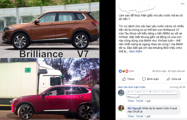 Dư luận so sánh SUV VinFast với SUV Trung Quốc Brilliance V7; các bác nghĩ gì?