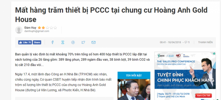 Mất thiết bị PCCC ở C/cư.