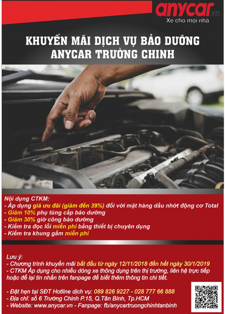 Khuyến mãi dịch vụ bảo dưỡng Anycar Trường Chinh